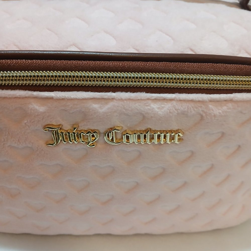 Juicy Couture Women's Cosmetics Train Case- Pink Velour with Embossed Hearts - Picture 5 of 13